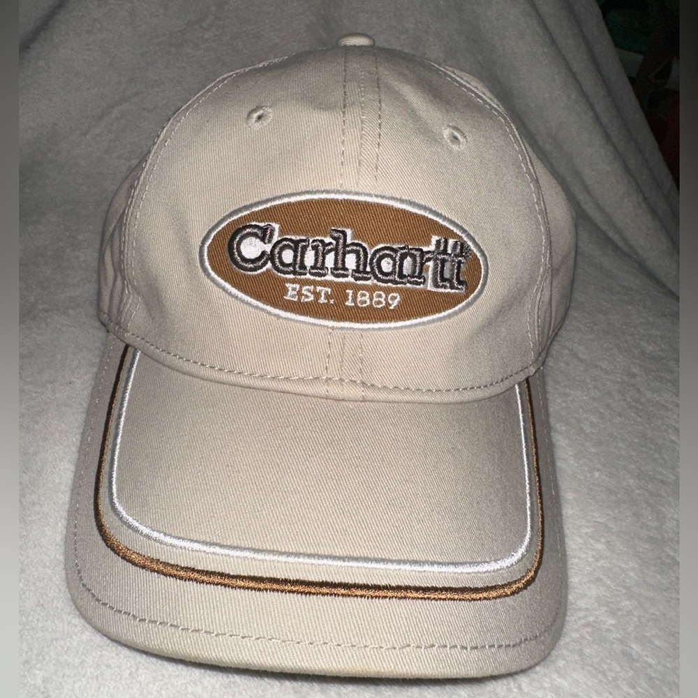 Carhartt Canvas Cap Adjustable Baseball Hat Embroidered Logo Beige Caramel